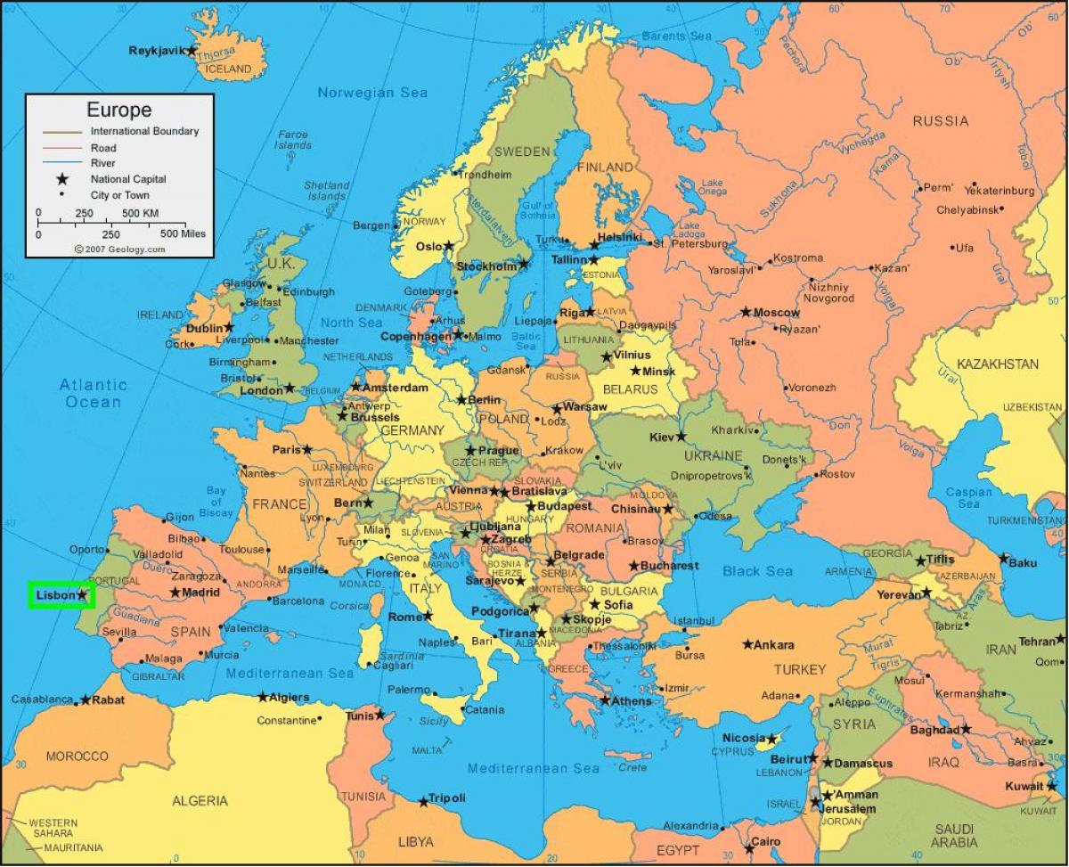 لشبونة البرتغال خريطة أوروبا