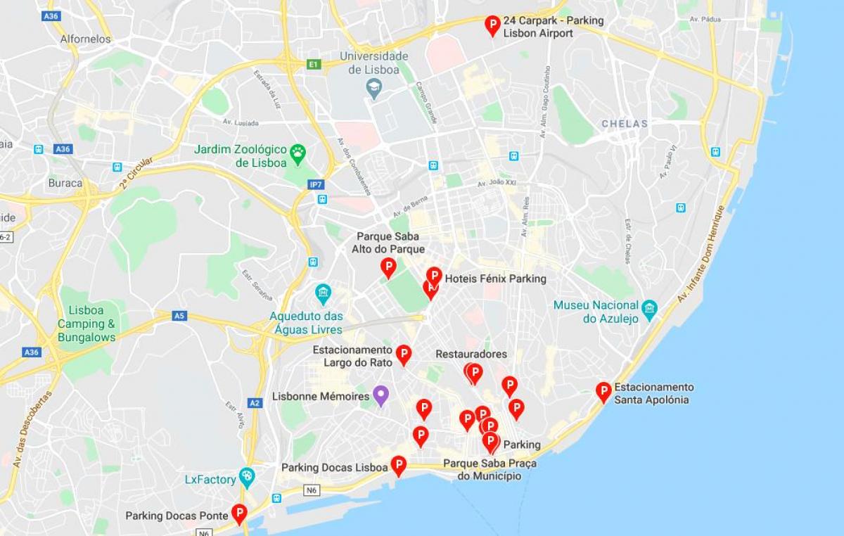 خريطة لشبونة وقوف السيارات 