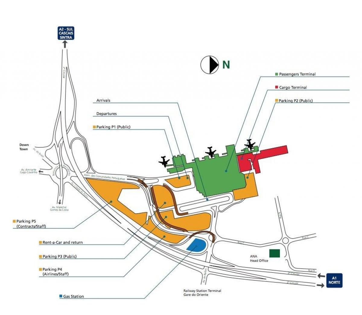 مطار لشبونة الدولي على الخريطة