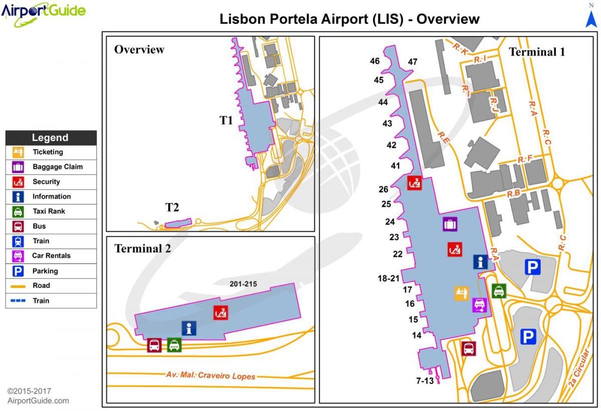 خريطة مطار لشبونة وقوف السيارات
