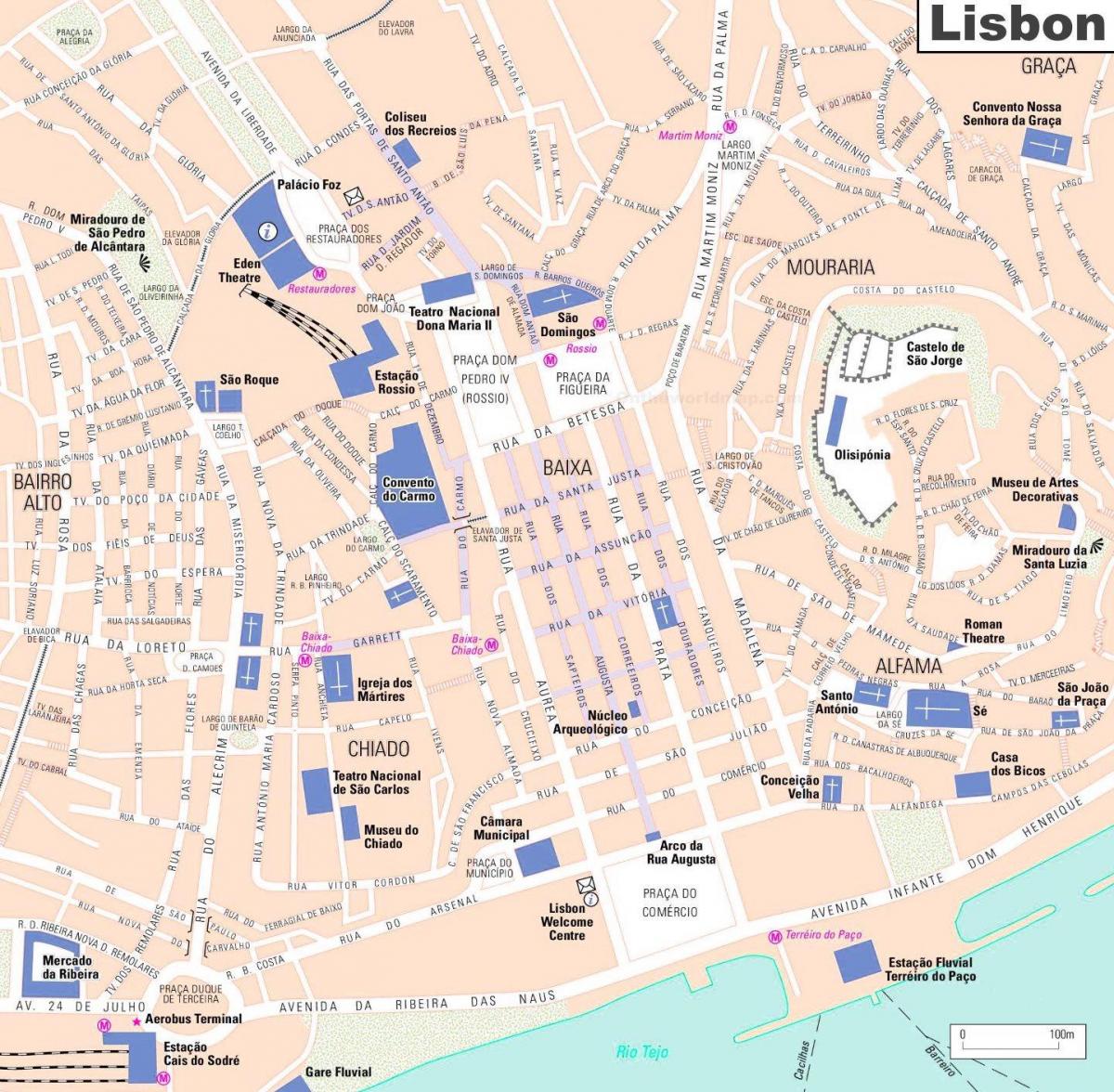 خريطة البرتغال لشبونة وسط المدينة